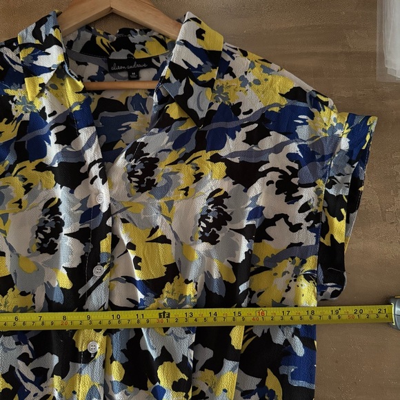 ALISON ANDREWS | Chic Floral Midi Dress Blue Yellow Button Down Short Sleeve - Picture 9 of 11